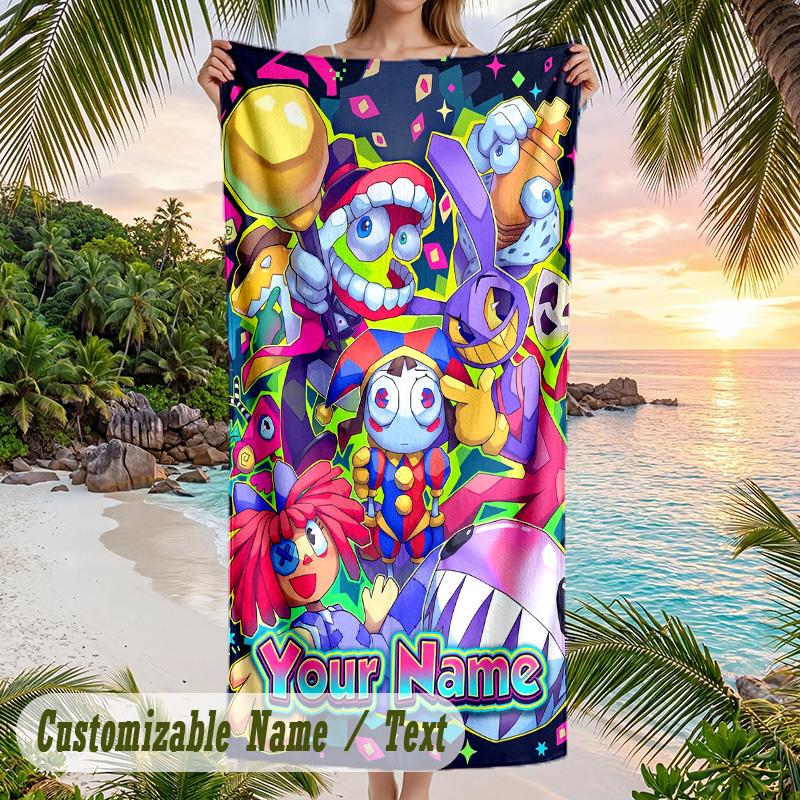 The Amazing Digital Circus Beach Towel, Personalized Custom Text, Quick Dry Soft Large Towel For Swimming Pool Travel