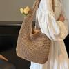 Повседневная соломенная плетеная сумка-тоут для отпуска, легкая однотонная, на плечо, женская сумка большой вместимости, соломенная плетеная сумка-тоут