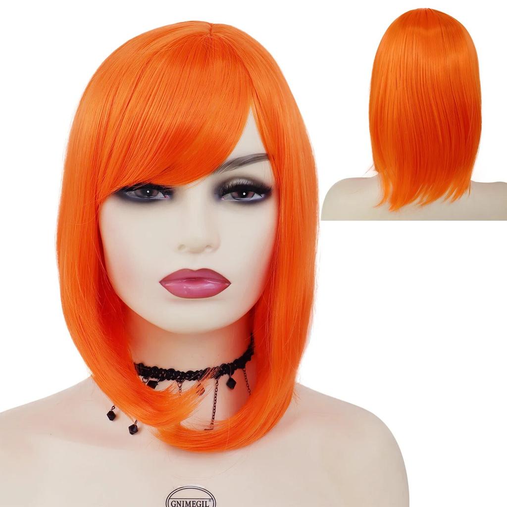 Короткий парик Боб Синтетические шелковистые прямые волосы с челкой для белых женщин Косплей Лолита Натуральный красивый розовый парик