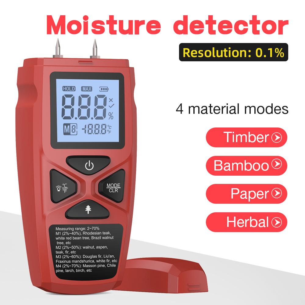 Two-Pin Digital Wood Moisture Meter High-Precision Timber Paper Humidity Tester LCD Display Bamboo Damp Detector