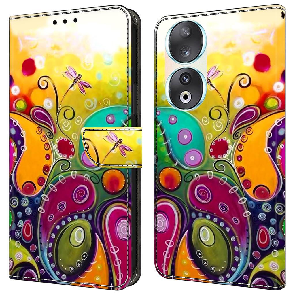 For Honor 90 Phone Case Pattern Print Magnetic Clasp Scratch-resistant Leather Cover