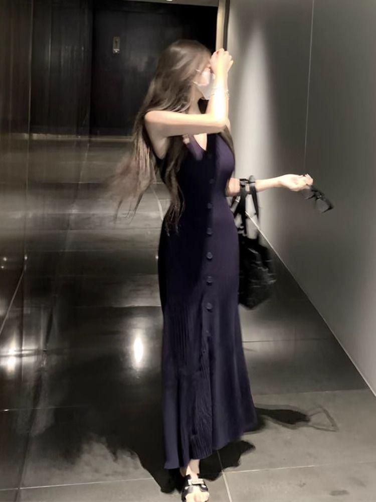 Элегантное платье-майка без рукавов из ледяного шелка с облегающим кроем для женщин