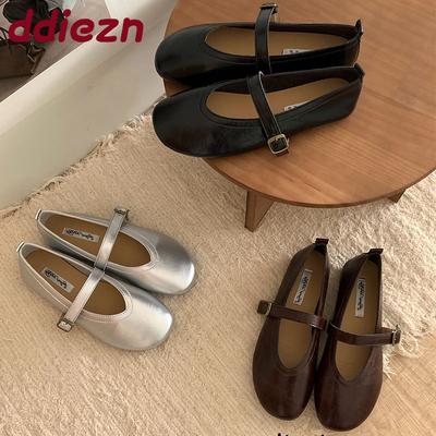 Мода Мода Ремешок с пряжкой Женские туфли Мэри Джейн Балетки Мягкая женская обувь с неглубоким вырезом Круглый носок Женские балетки