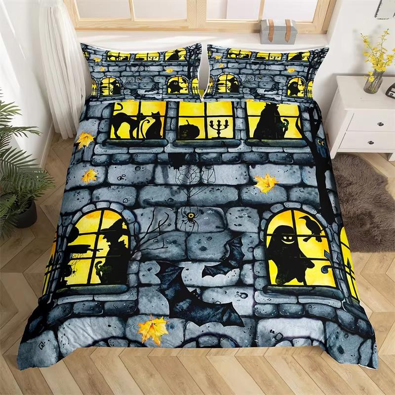 Детский набор пододеяльника с тыквенным фонарем Твин Кинг Хэллоуин Постельное белье Набор из микрофибры Ведьма Мистика Кладбище Принт Пододеяльник