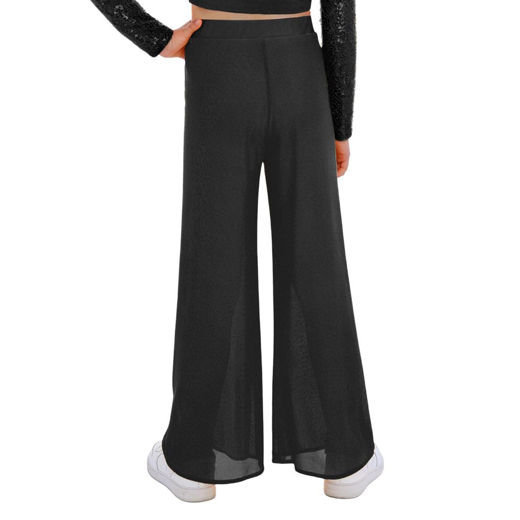 Girls Competition Dance Pants: Elastic Waistband Wide-Leg Mesh with Built-In Briefs for Lyrical Performance
