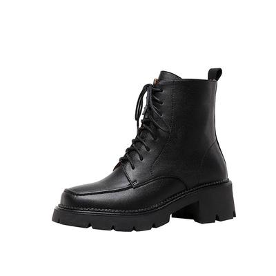 Зимние мотоциклетные ботинки из коровьей кожи с круглым носком на среднем каблуке, женские ботильоны на платформе со шнуровкой, большой размер 43
