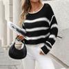 Женский вязаный свитер с круглым вырезом в тон, полосатый свободный пуловер большого размера, женский свитер