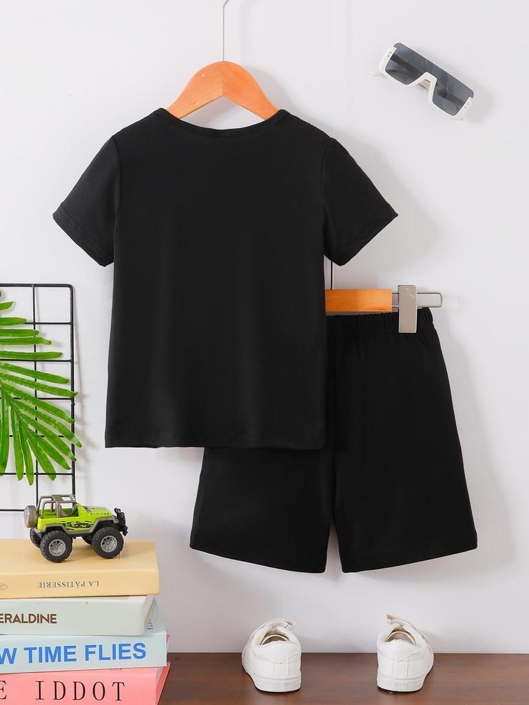 Boys' 2-Piece T-shirt & Shorts Set, KING Crown Print, soft breathable, casual for daily and outdoor wear Can you provide more co