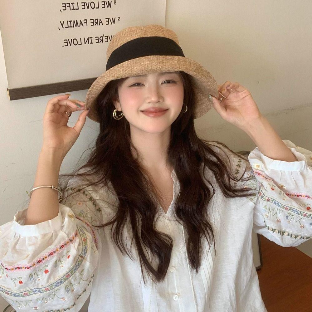 Solid Color Bow Fisherman Hat Bowknot Bucket Hat Fashion Summer Sun Hat Travel