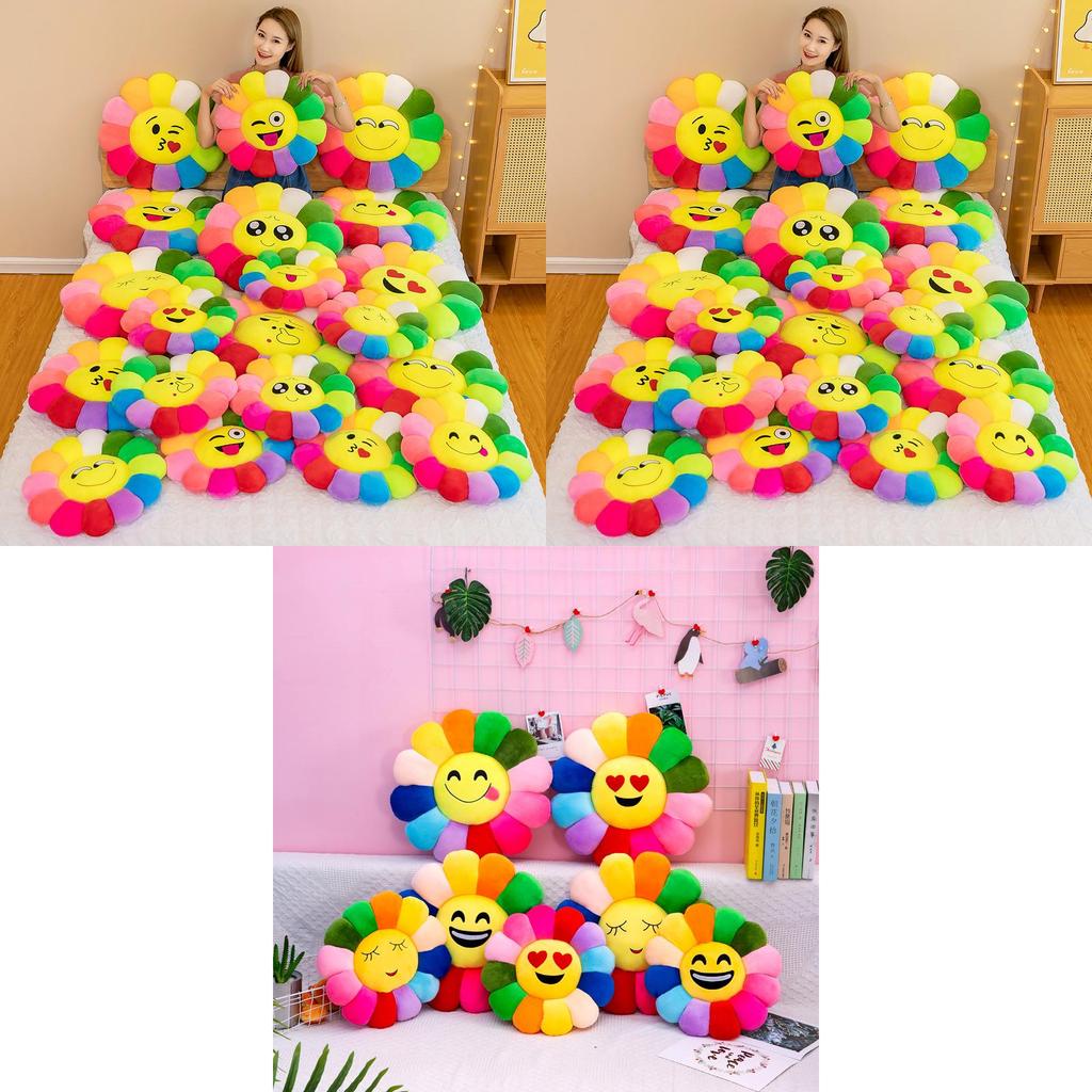 Красочная плюшевая подушка в виде подсолнуха, подушка со смайликом, ультрамягкий короткий плюш, ПП хлопок