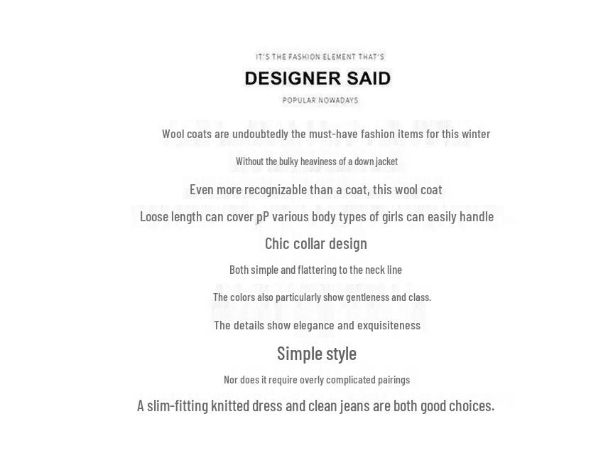 Весна 2025 Женская одежда для миниатюрных фигур, стройнящее универсальное шерстяное пальто с хлопковой подкладкой