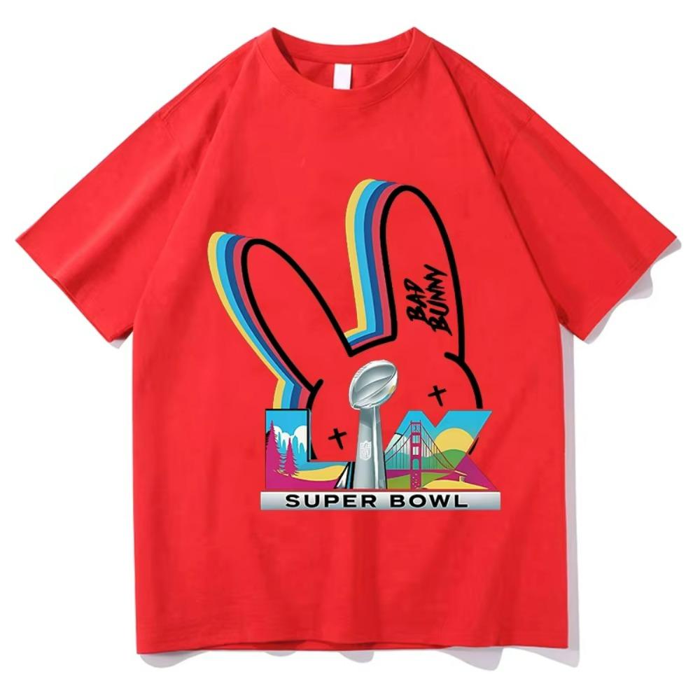 Футболки Bad Bunny Super Bowl с коротким рукавом, 100% хлопок, с круглым вырезом, модные футболки, одежда для мужчин и женщин, унисекс, уличная одежда, хип-хоп топы