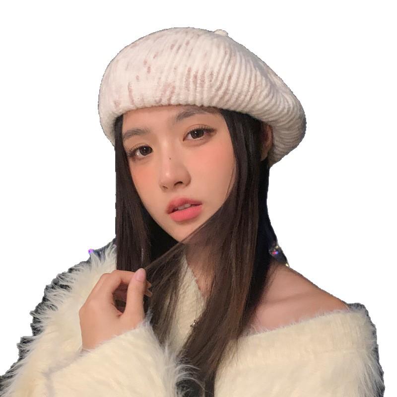 Сладкий и Универсальный Полосатый Берет Тай-Дай Плюс Бархат Осень и Зима Уличный Досуг Ветрозащитная Теплая Шляпа Высококлассная Шляпа Художника