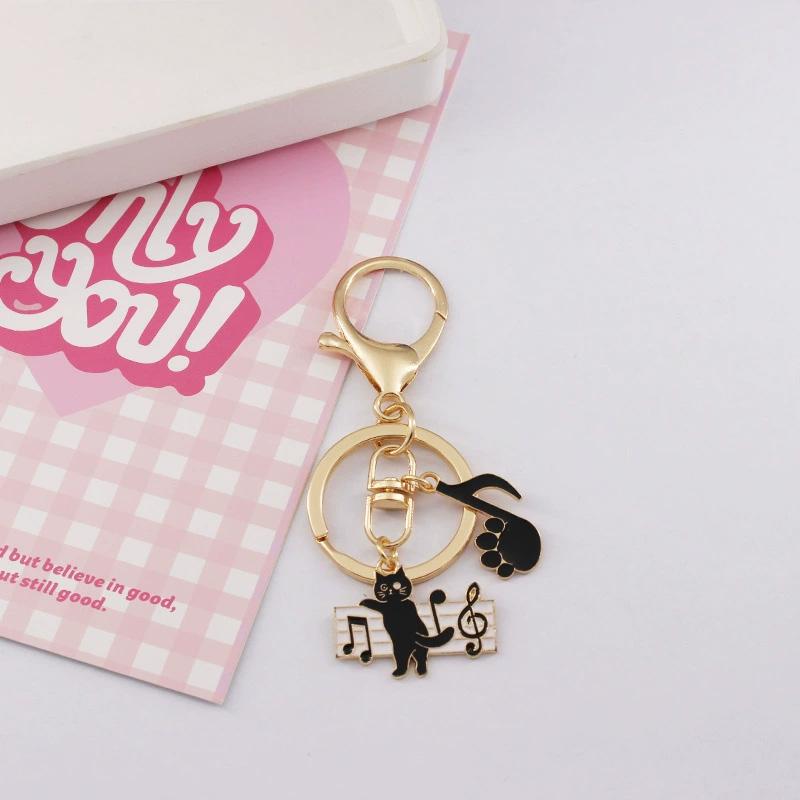 1PC Car Key Chains Creative Cat Keychain Handbag Charm Alloy Guitar for Women Music Note Pendant Keyring Musical Piano