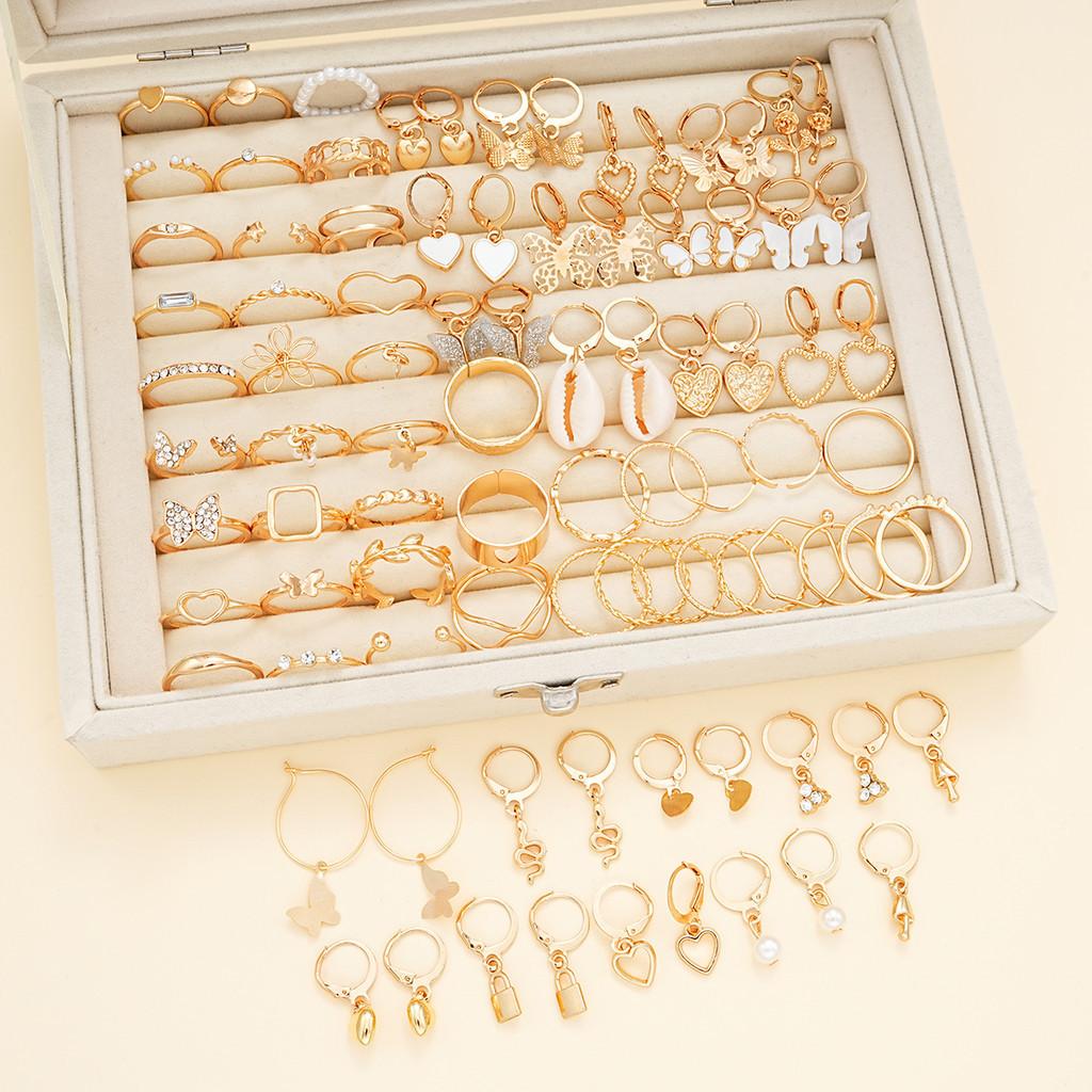 17KM Fashion Butterfly Heart Piercing Earrings for Women Elegant Crystal Artificial Pearl Hollow Ring Accessories Jewelry