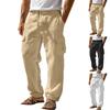 Мужские льняные брюки весна-лето, много карманов, прямой крой, удобные, дышащие, для улицы, на пуговицах