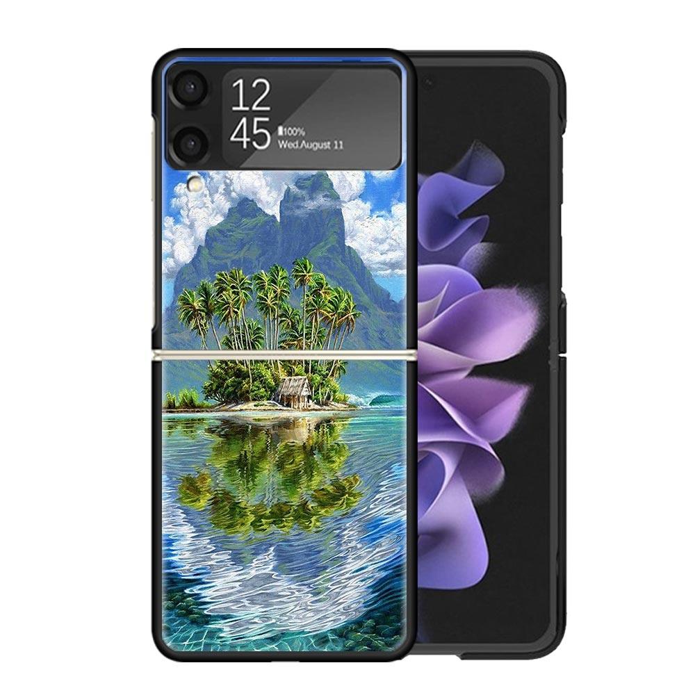 Summer Beach Sunset Sea Palm Tree Clear Phone Case For Samsung Z Flip 7 6 5 4 3 Galaxy ZFlip7 ZFlip6 ZFlip5 ZFlip4 ZFlip3 5G Pri