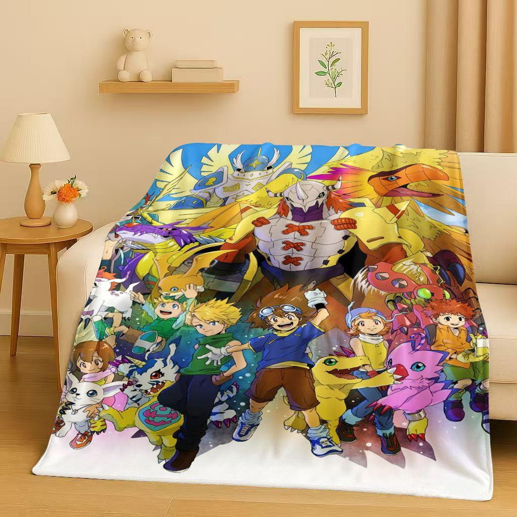 Retro Cartoon Digimon Adventure Angemon Flannel Blanket,Soft Warm Plush Throw for Home Bedroom Bed Sofa Cover Picnic Office Kids