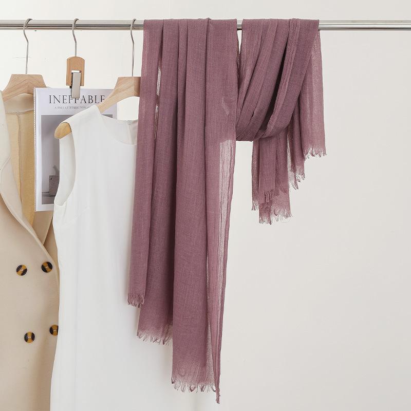 Однотонный тонкий шарф Женская солнцезащитная шаль Однотонный простой Имитация хлопка и льна Шелковый шарф Пряжа высокого класса