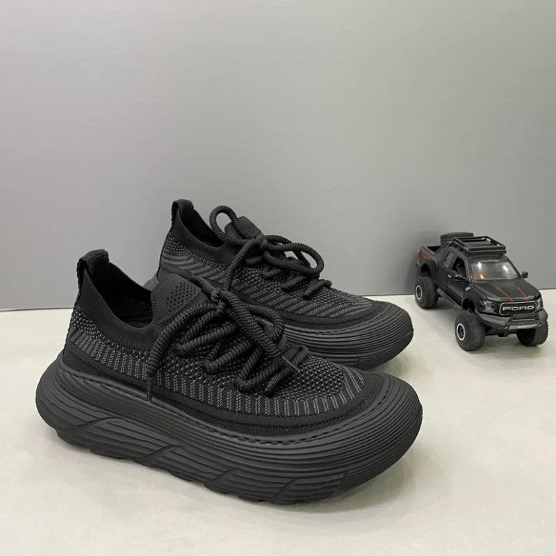 Fashion Man Sneakers Summer Black Flying Weaving Breathable Mesh Zapatos Hommes Casual Quick-dry Soft Sole Sport Shoes Outdoor
