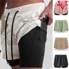 Men's Summer Trendy Drawstring Sports Shorts Breathable Double-Layer Outdoor Running Cycling Short Pants with Pocket