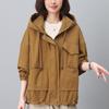 Тренч с капюшоном большого размера для женщин 2024 - Свободный крой, весенне-осенняя рабочая куртка