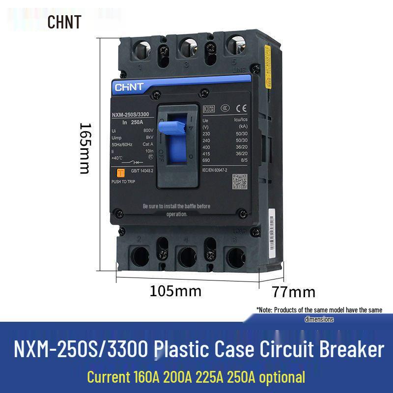 Kunlun 100A Plastic Shell Circuit Breaker with NXM 250A, Three-Phase Four-Wire Air Switch
