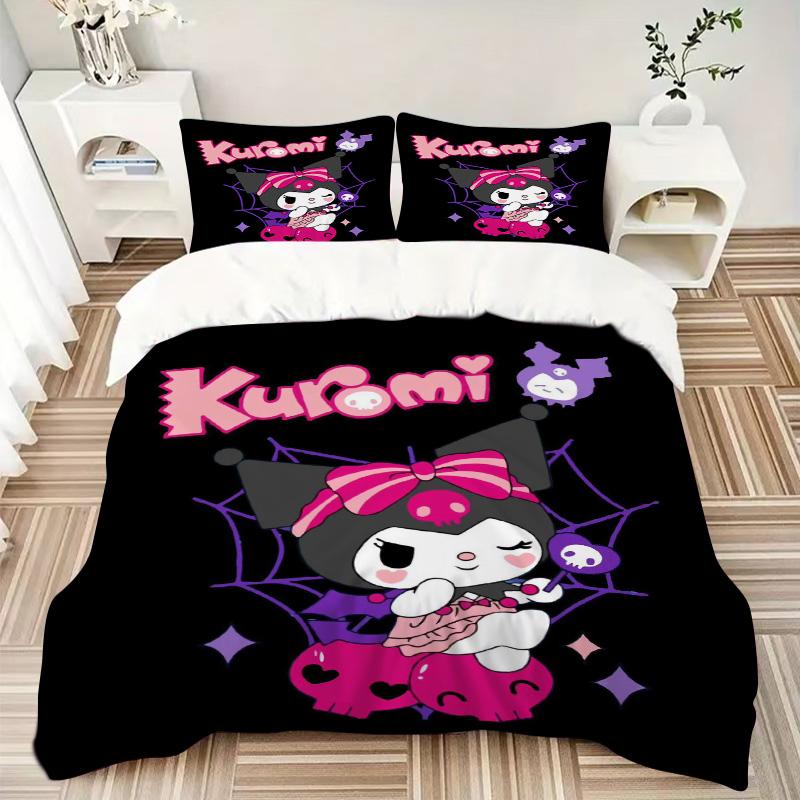 Kawaii Halloween Kuromi Print 3Pcs Bedding Setduvet Cover With 2 Bedropillowcase Home Birthday Gift