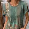 Весенне-летняя новая женская повседневная и удобная футболка с короткими рукавами и принтом в этническом стиле