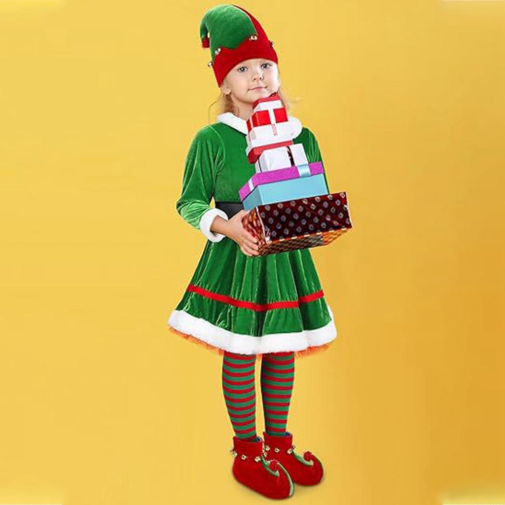 Christmas Girls' Gold Velvet Party Performance Dress Set