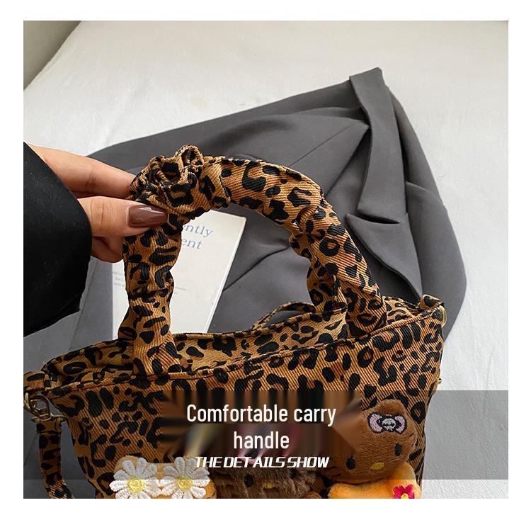 Leopard Print Canvas Crossbody Bag for Women - Cute and Versatile Cartoon Handbag