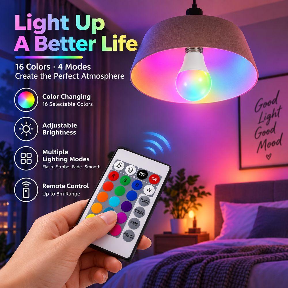 Adjustable Brightness RGB Color Changing Light Bulb Multicolor Color Changing Bulb