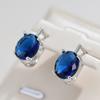 Oval Blue Natural Zircon Earrings for Women Fashion Wedding Jewelry Accessories Bohemia Silver Color Cute Earrings