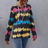 Women's Fashion Wave Printed Striped Drawstring Hooded Casual Sweatshirt Top