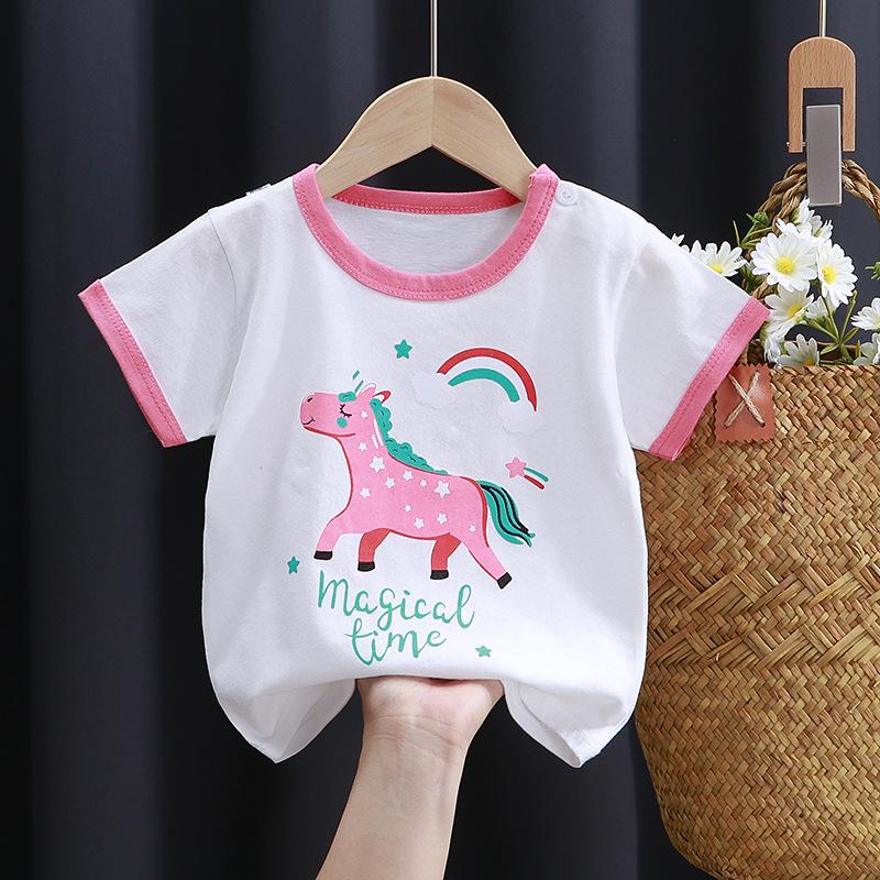 Детская хлопковая футболка с рисунком: Летний топ с коротким рукавом для мальчиков и девочек, новый корейский стиль