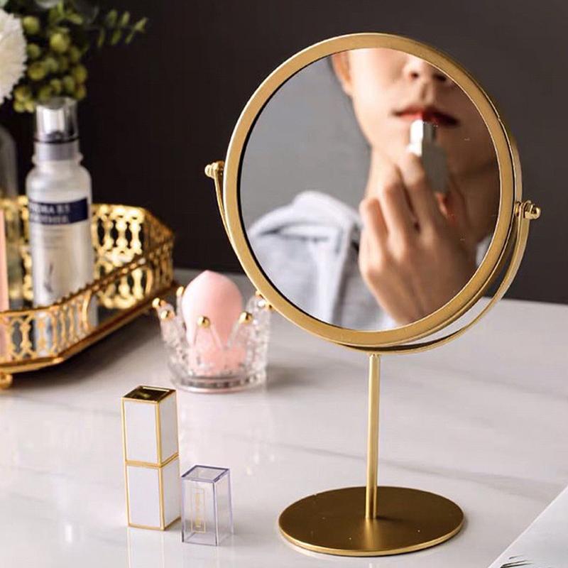 Круглое зеркало для макияжа и туалетного столика Nordic Gold, настольные зеркала, домашний декор, вращение на 360°, регулируемое косметическое зеркало