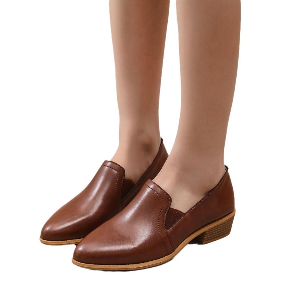 2025 Весна и Осень Новые Туфли Deep Mouth Single Женские Туфли На Толстом Каблуке С Заостренным Носком Коричневый Британский Маленький Кожаный Женский Производитель