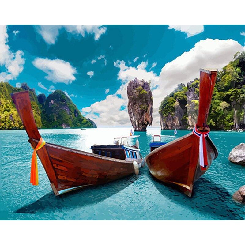 New 5D DIY Diamond Painting Sea View Diamond Embroidery Sailboat Cross Stitch Full Round Drill Home Decor Manual Art Gift