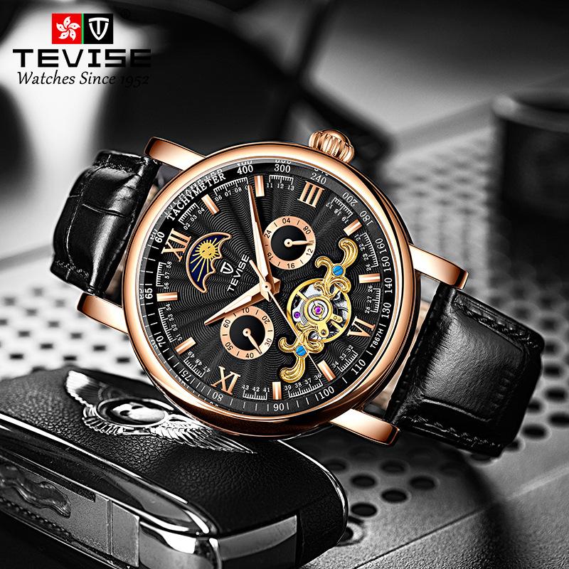 TEVISE New Temperament Thin Mechanical Watch Men's Calendar Large Dial Watch
