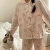 11 small lapel women's pure cotton double-layer yarn pajamas simple loungewear pajamas strawberry plaid meow breathable loungewear
