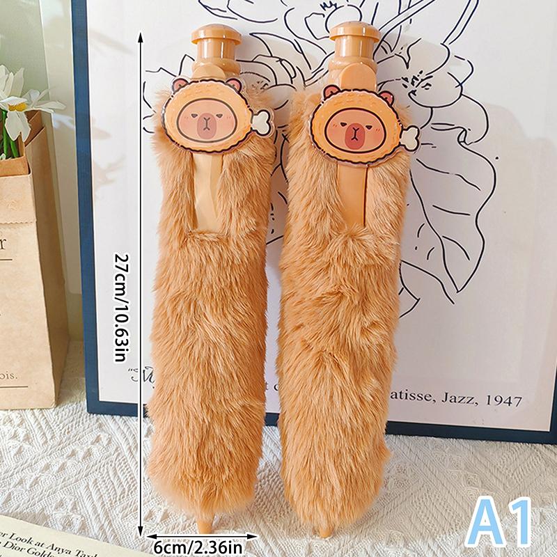 Cute Capybara Plush Pen Funny Super Large Press-On Gel Pen Quick Drying Soft Grip Stationery Writing Tool 0.5Mm Neutral Pen Gift
