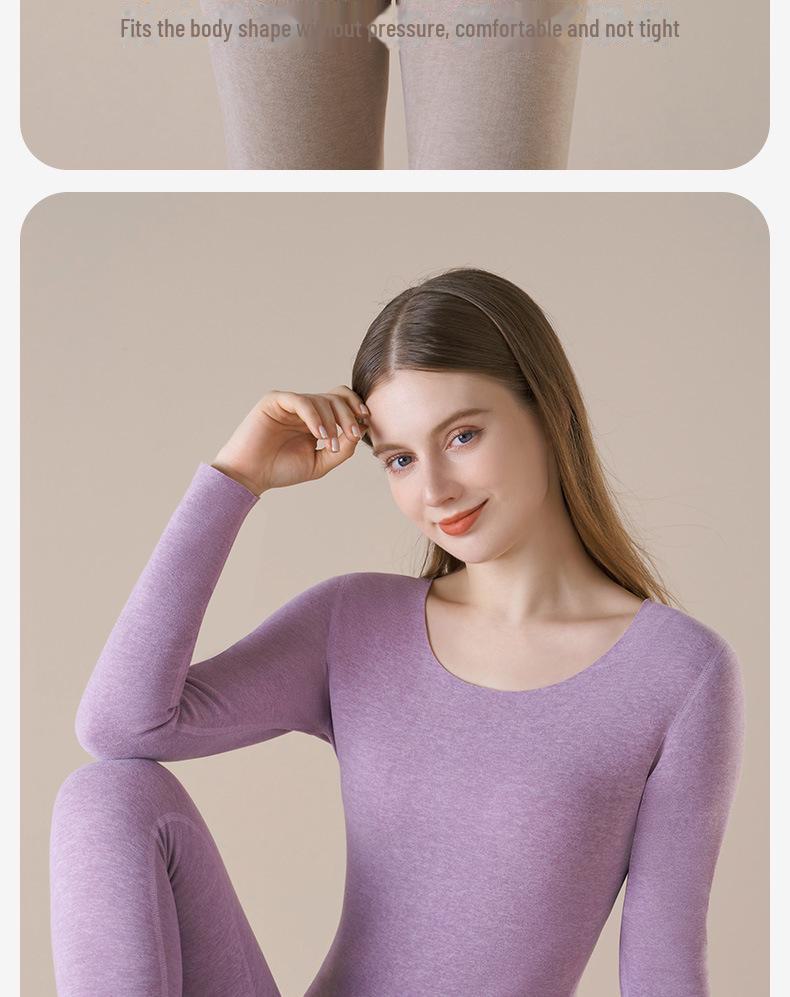 Женское термобелье из кашемира: Плюс бархатный, плотный бесшовный топ с круглым вырезом на осень/зиму.
