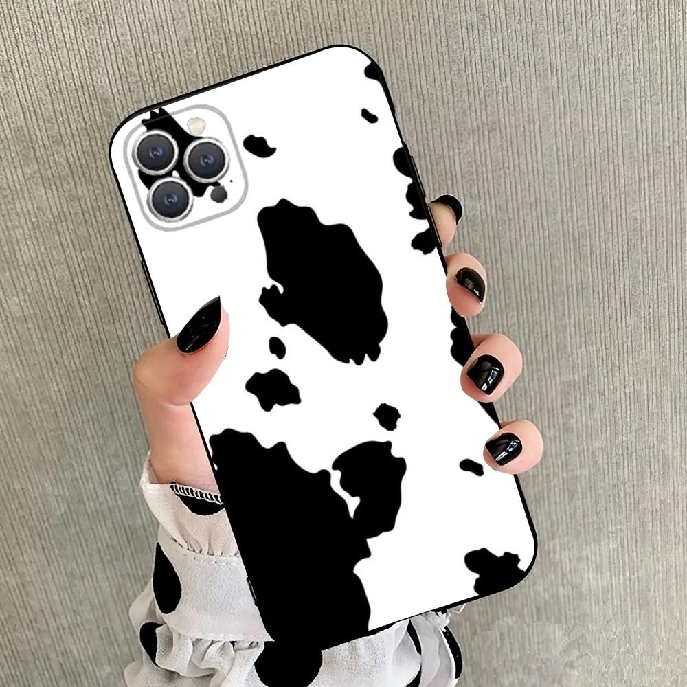 Black white cow print Phone Case For iPhone 15,14,13,12,11,Plus,Pro Max,XS,X,XR,SE,Mini,8,7 Soft Silicone Black Cover