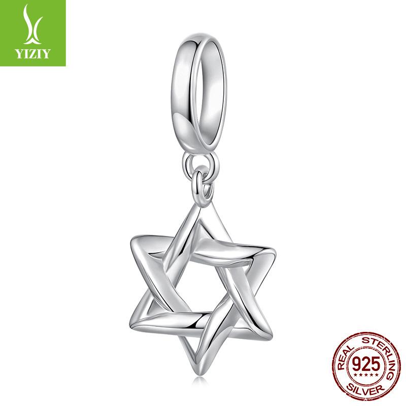 Hexagram Pendant 925 Sterling Silver Platinum Plated Simple Diy Bracelet Versatile Accessories Source Factory