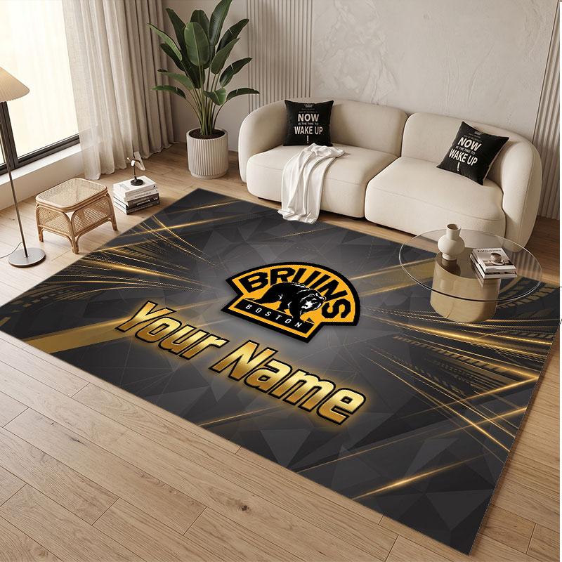 Индивидуальный ковер с принтом узора Boston Bruins, именем и текстом, мягкий, нескользящий напольный ковер для домашнего интерьера