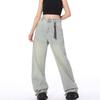 Men Women Streetwear Loose Fit Straight Leg Denim Pants High Waist Washed Blue Cotton Blend Casual Trousers