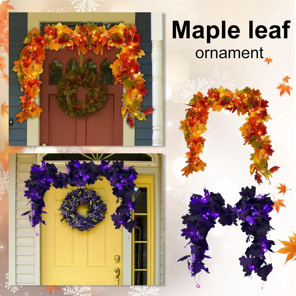Artificial Maple Garland Lighted Fake Fall Leaves Faux Plastic Plant For Indoor Home Wedding Garden Hotel  Wall Decoration