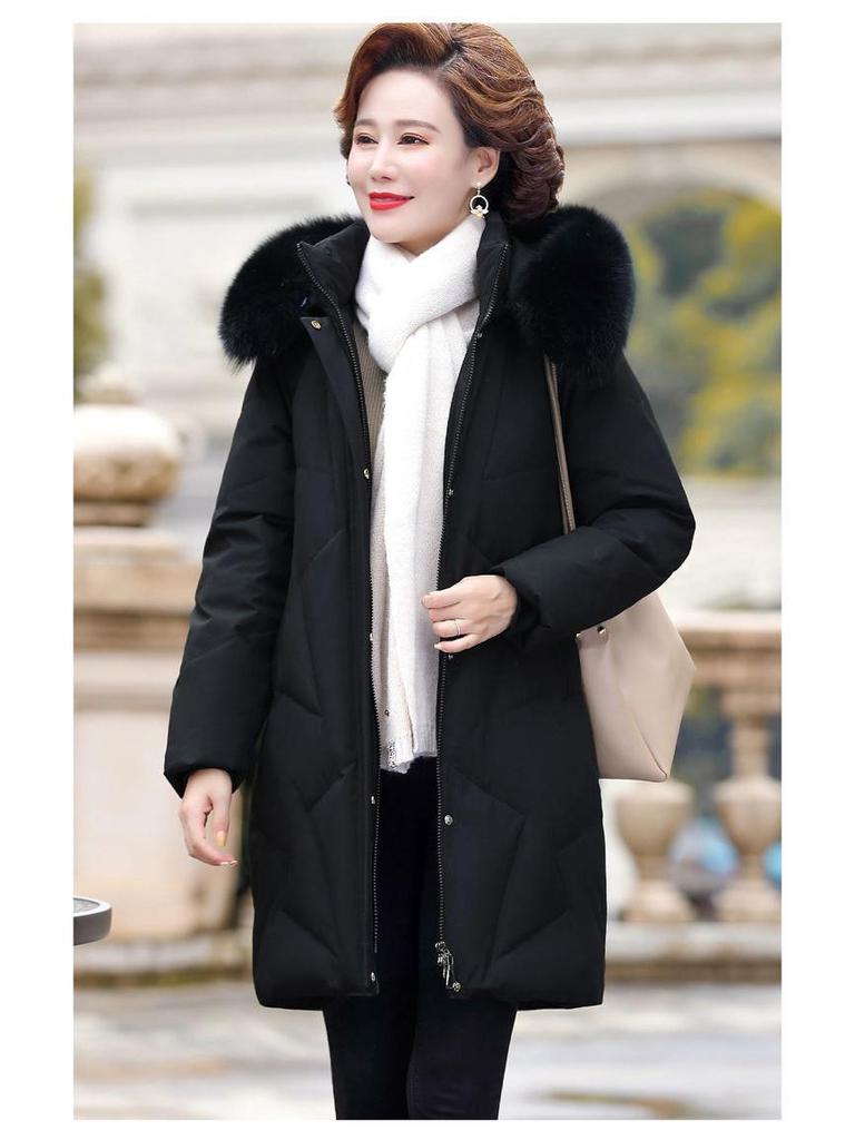 2021 Женский пуховик средней длины в корейском стиле с воротником из натурального меха - Модный для женщин среднего и пожилого возраста