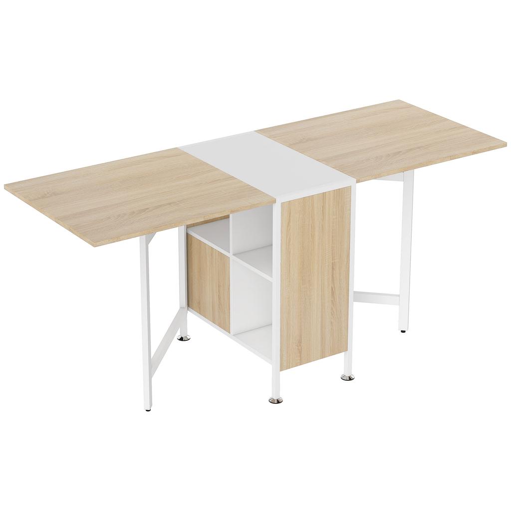 Folding Dining Table For 4 People 169 Cm Drop Leaf Table With Storage Shelves For Small Spaces Kitchen Dining Room Oak