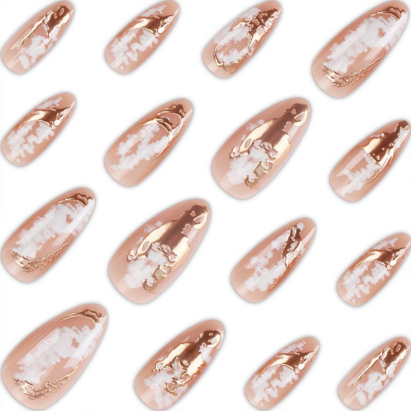 Wear Nails Champagne Gold Irregular Liquid Metal Pattern Cat Eye Fake Nails Light Luxury High-end Manicure Pieces